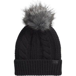 🔥The North Face Fur Pom Beanie Women Black Oh Mega Stylish Cable Texturing Hats